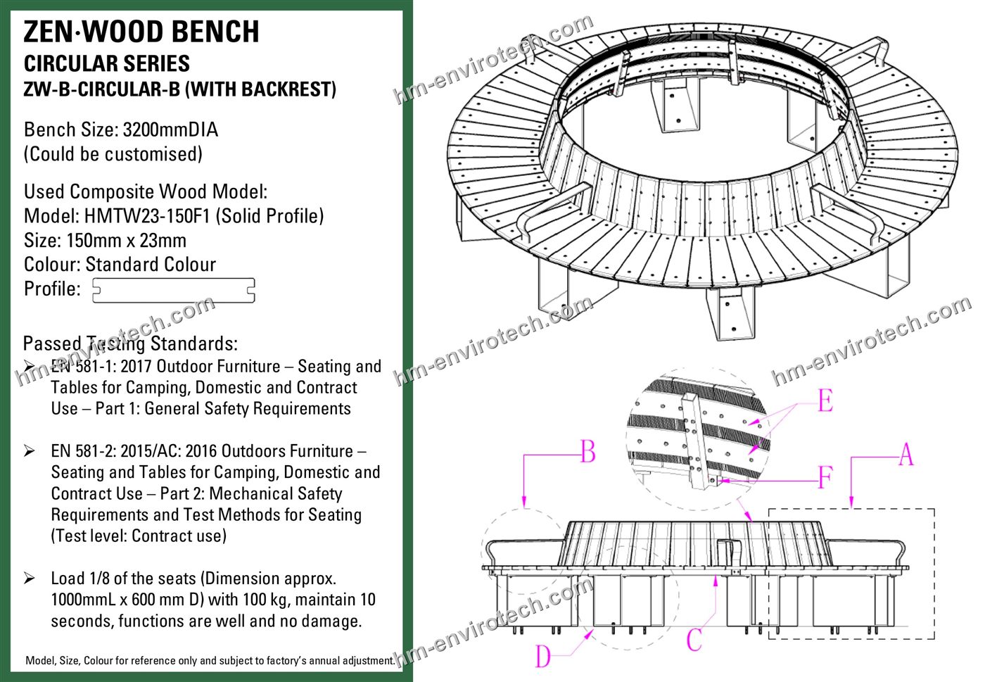 Circular Series bench with backrest